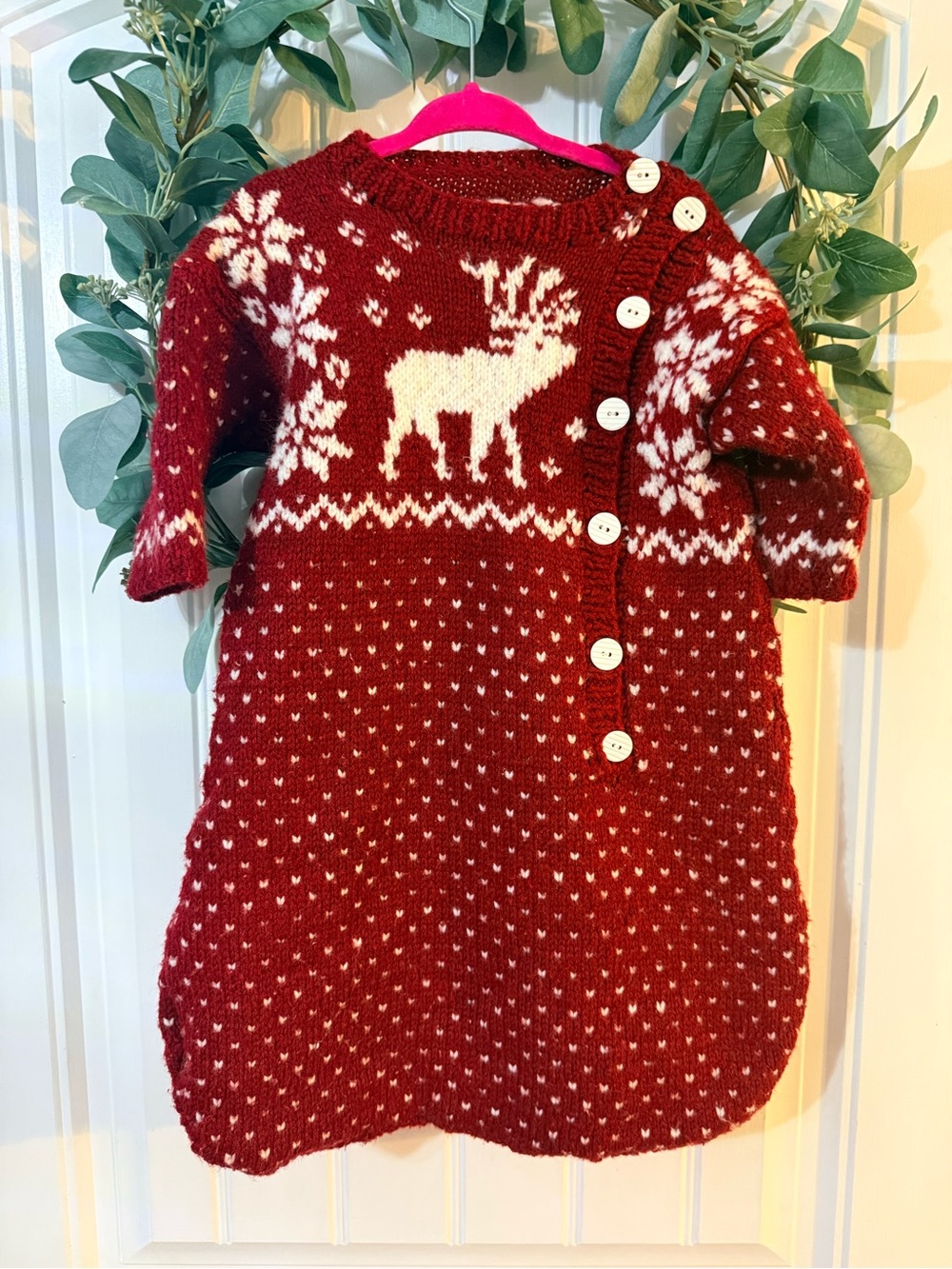🌿10/$25 • Red Reindeer Christmas Hand-Knit Sleep Sack